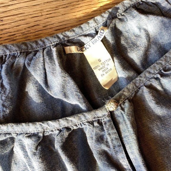 Boho southwest embroidered chambray top sz S - Picture 4 of 7